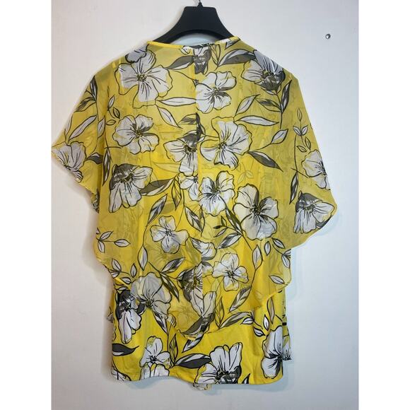 NY Collection Womens Floral Print Ruffle V-Neck Sheer Tank Dress Size 3X Yellow - Picture 2 of 8